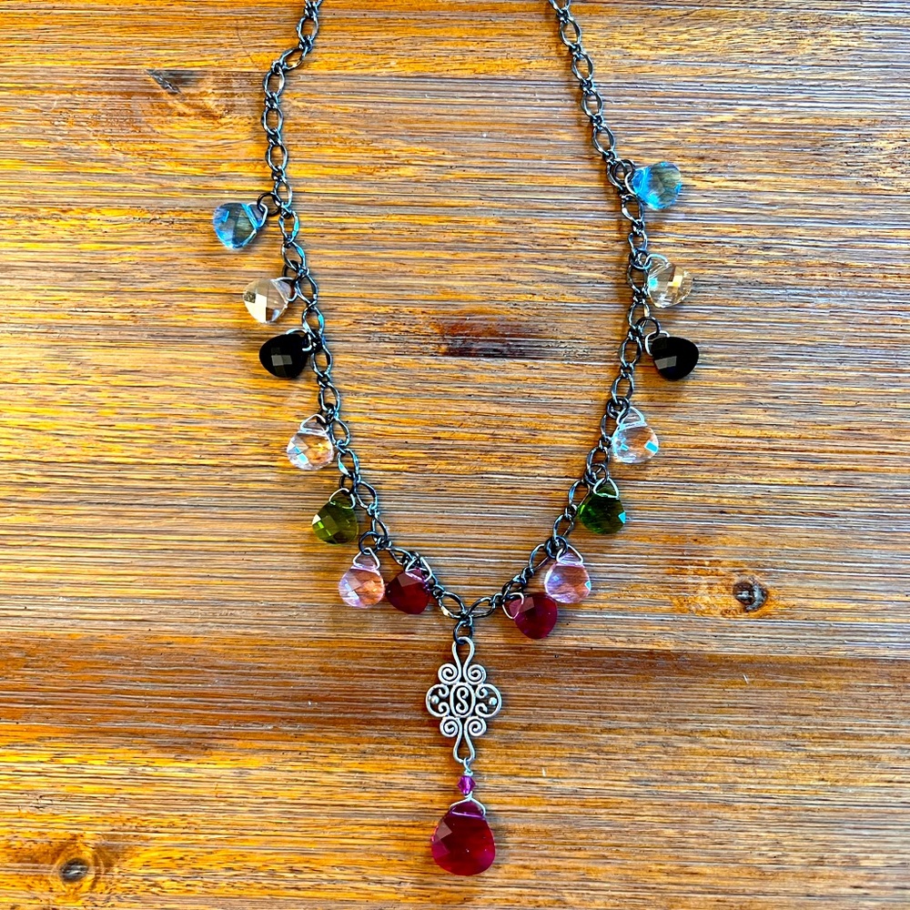 Silver Necklace w/Multicolor Stones